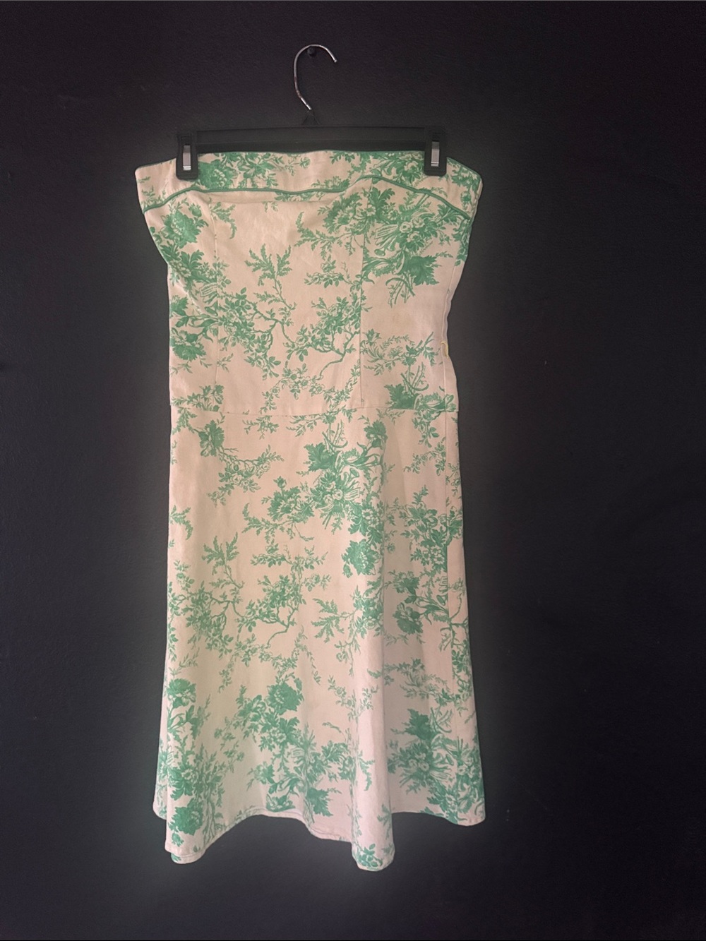 Teeze Me Strapless Cream Dress with Green Floral Print